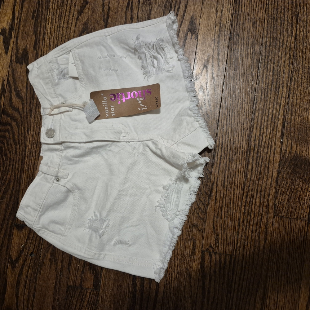 Vanilla Star Women's White Distressed Shorts